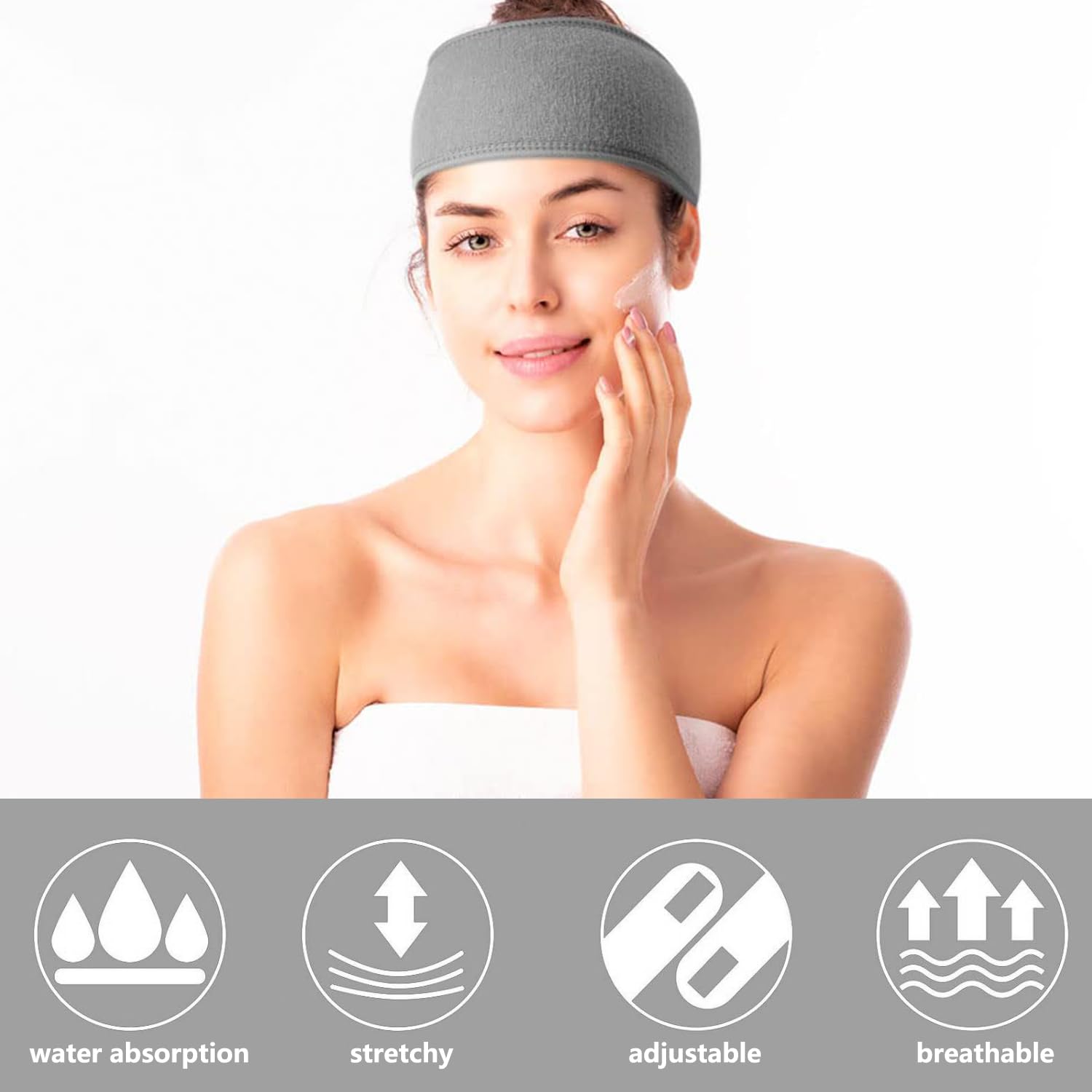 4 Pezzi Fascia Capelli Skincare Trucco – Morbida In Microfibra, Regolabile, Bianca E Nera - 3