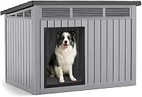 VIXZEN Weatherproof Outdoor Indoor Dog House for Medium Large Dogs - PP Resin, Openable Roof, Easy Clean, Sloped Roof, Vents, Gray