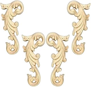 4 piezas de 6.3 x 2.4 pulgadas, apliques de madera tallada y onlays de esquina de madera, apliques decorativos de esquina de madera, calcomanías de tallado sin pintar, molduras para