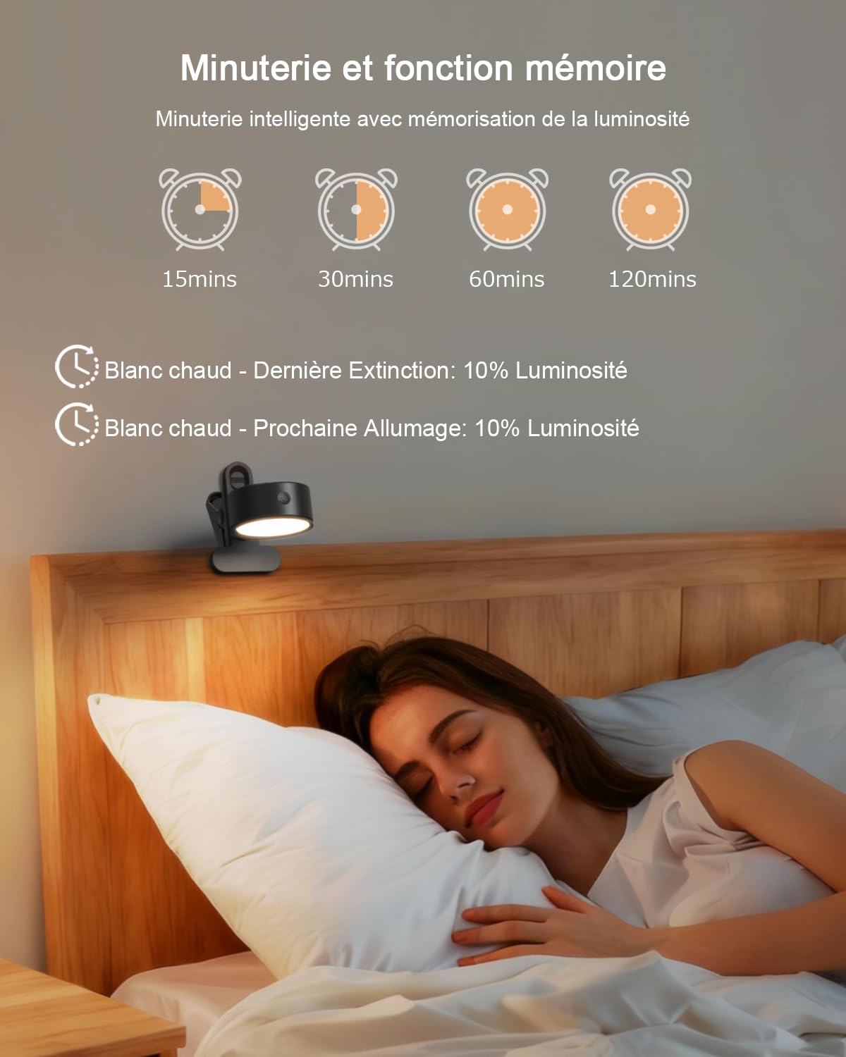 Lampe Pince Sans Fil Rechargeable Batterie 5000mAh, USB Lampe Pince pour Lit Rotation à 360° avec Télécommande et Tactile, 3 Modes de Couleur, Lampe de Chevet pour Enfants Maison Bureau Travail