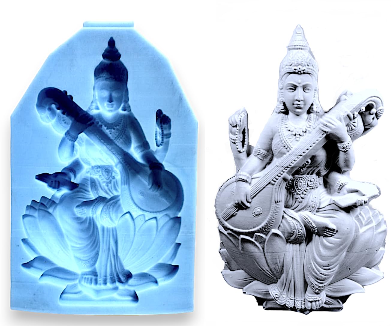 ASV_Saraswati Goddess of Knowledge, Music, Art, Speech Member of Tridevi,Sharada, Savitri, Brahmani, Bharadi, Vani, Vagdevi Festival Vasant Panchami Fondant Art and Craft Silicone Mold-image-10