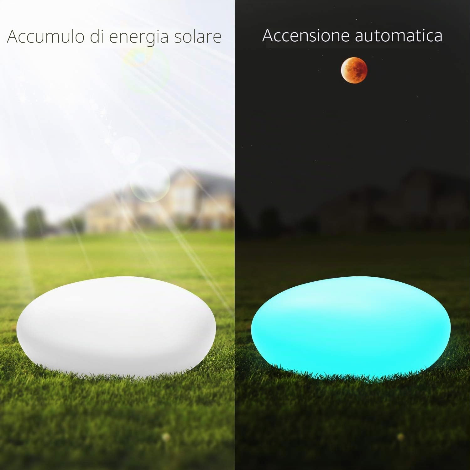 Velamp Stone Sasso Luminoso LED RGB a Ricarica Solare 40cm, IP66, con Telecomando. Scelta tra Bianco e 7 Colori. Wireless. per Giardino, terrazzo, Piscina