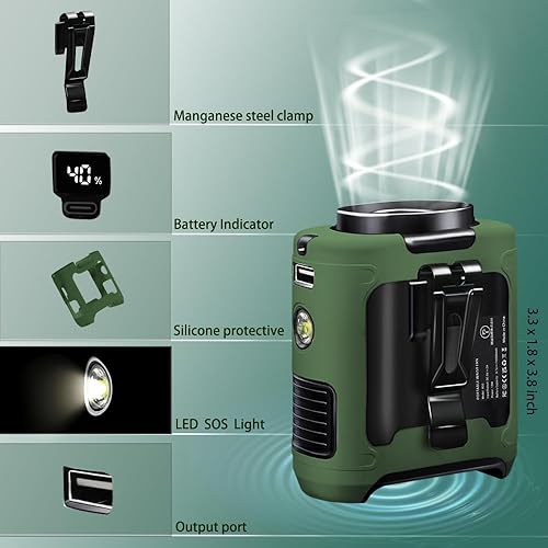 Miniatura 2 de CAZOKASI Ventilador personal de 10000 mAh en la cintura, portátil, recargable, manos libres, ventilador portátil de 6 a 40 horas para viajar,