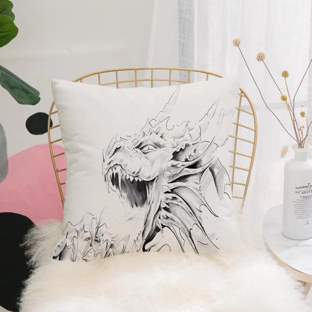 HYMSXW Cushion Cover,Throw Pillow Case Home Decorative for Living Room Bedroom Sofa Chair 20X20 Inch,Dragon outline for coloring book. Angry fantasy creature. Vector illustration i,Pillowcase 50X50cm
