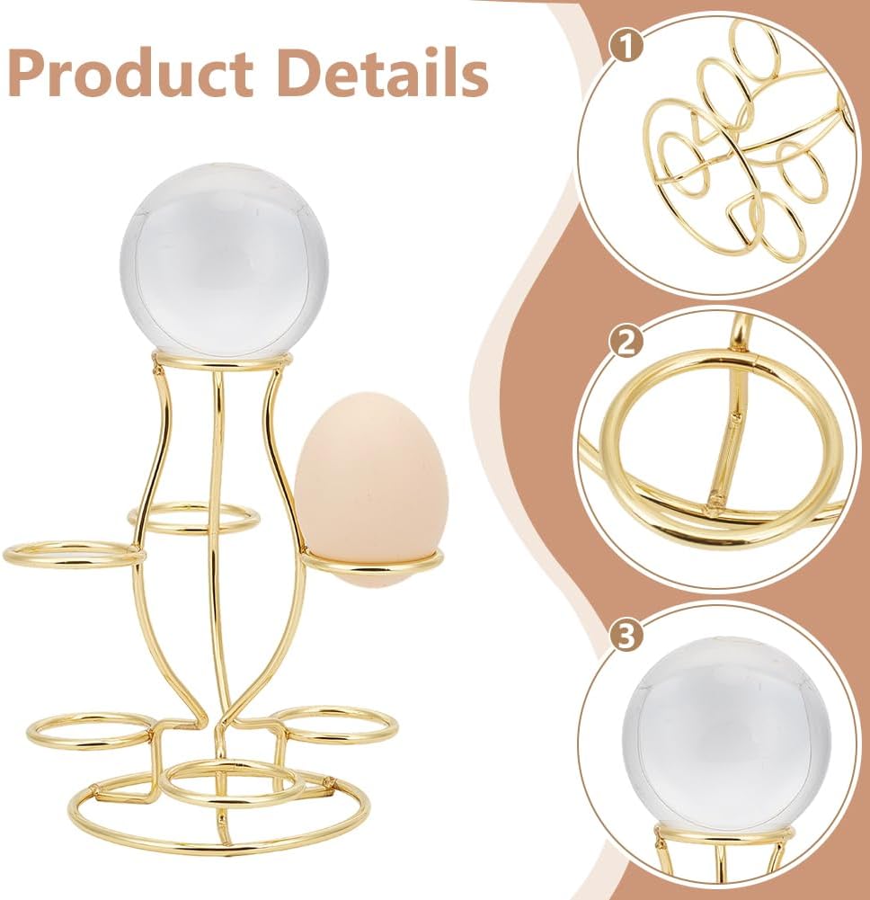 2 Pcs Crystal Ball Holders, 4.9x4.9x5.5 Inch 7 Eggs Metal Crystal Ball Display Stands Multi-Sphere Display Holders for Sphere Globe Home Office Decor, Hole: 1.3 Inch, Light Gold