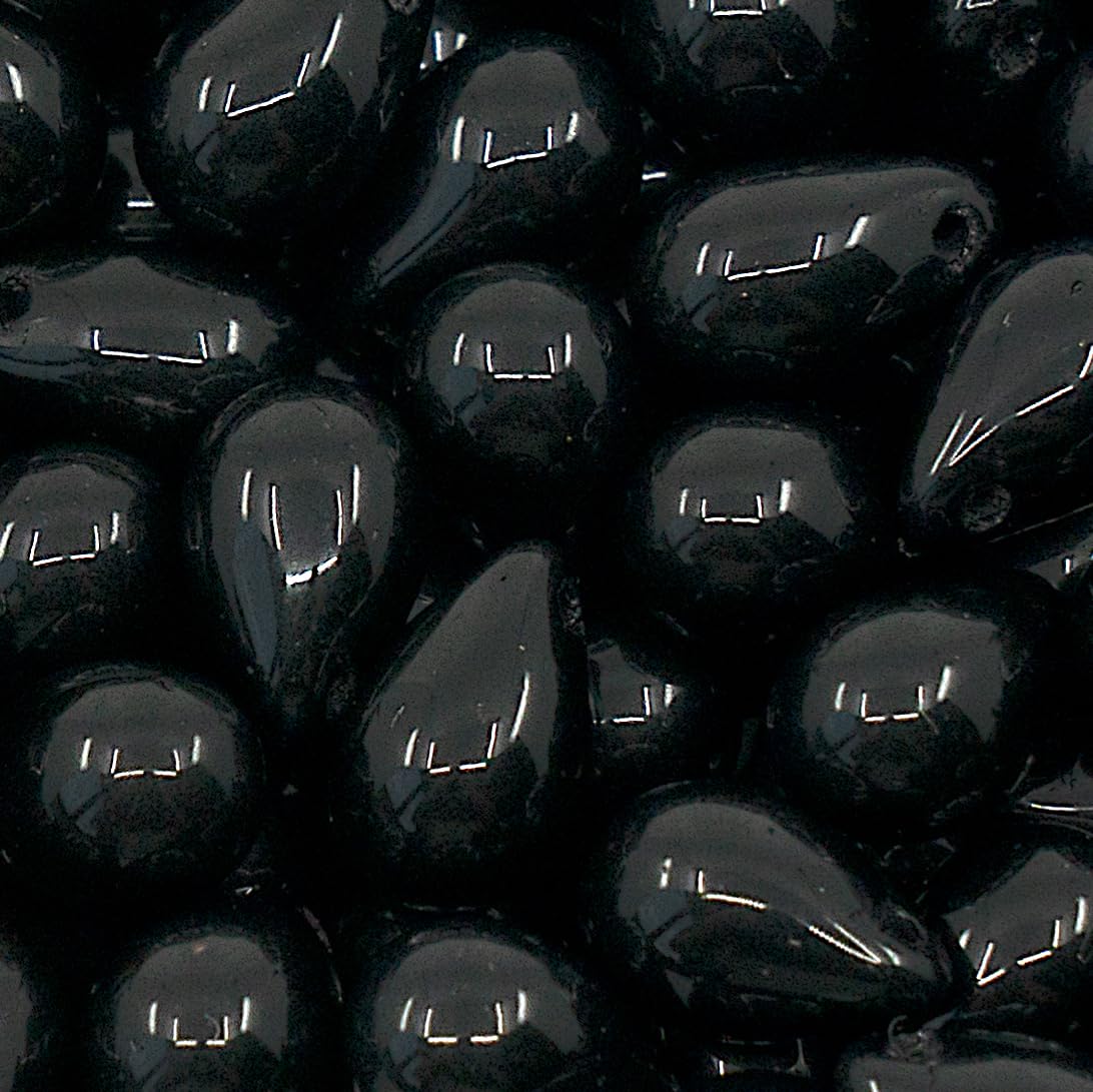 Czech 50-Piece Glass Beads, 6x9mm, Teardrop Jet Black Opaque — view 5
