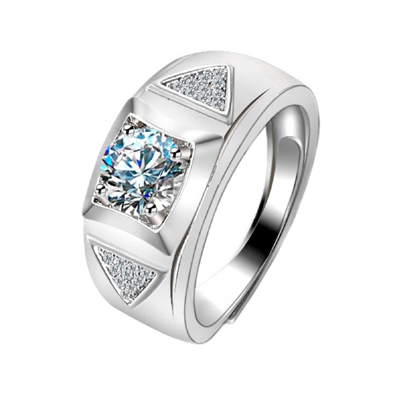 Wycian Męski różowy pierścionek z białego złota pierścionek damski 18K diament laboratoryjny szeroki trójkątny 4 bolce 1 ct cyrkonia rozmiar N 1/2 moda dla dziadka biżuteria urodzinowa