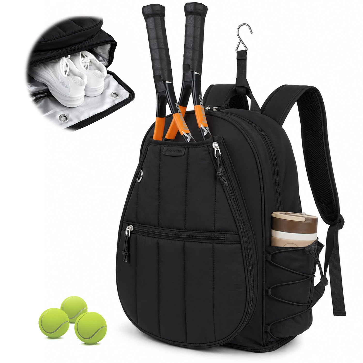 Movker Tennis Bag Backpack for Women Quilted Shoe Compartment Fence Hook