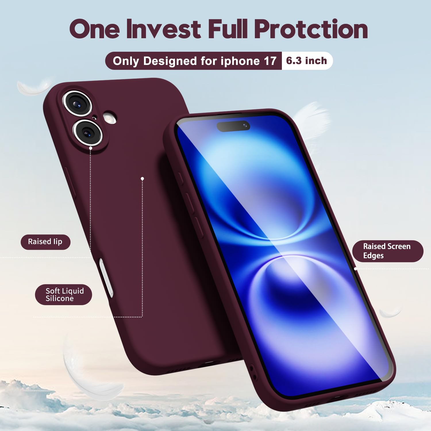 oakxco for iPhone 17 Pro Max Phone Case Liquid Silicone, Cute Thin Slim Grip Soft Rubber Gel for Women Men, Smooth Matte TPU Plain Solid Color Girly Simple Case with Camera Cover, Light Pink — view 1508