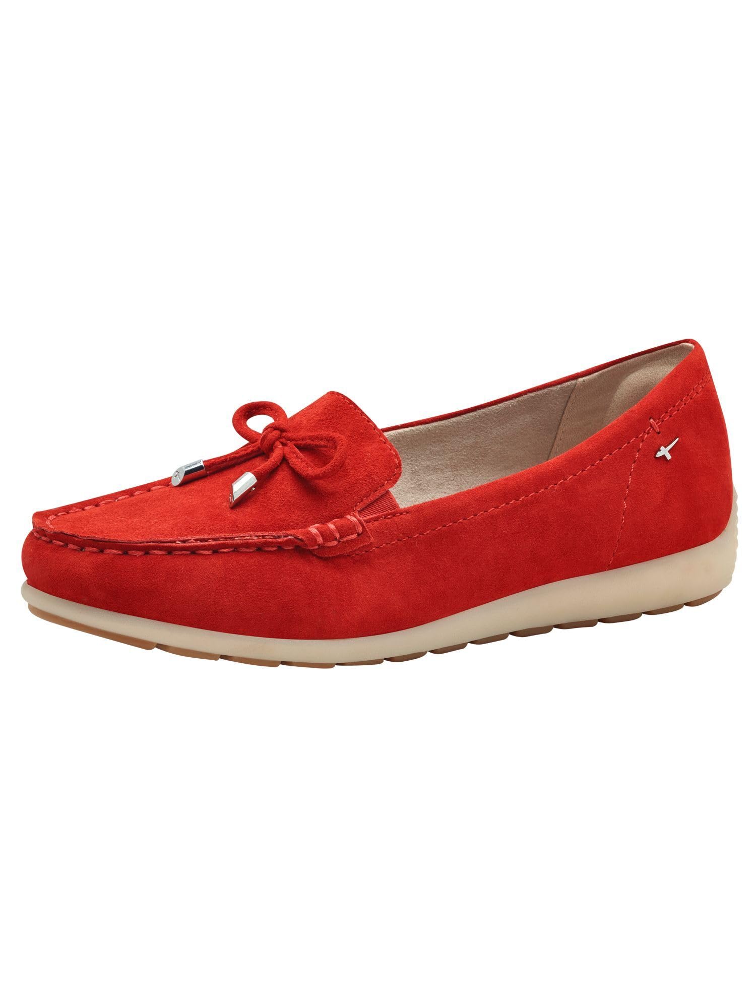 Tamaris Comfort Women’s Leather Moccasins with Bow, Red Suede, 8 UK