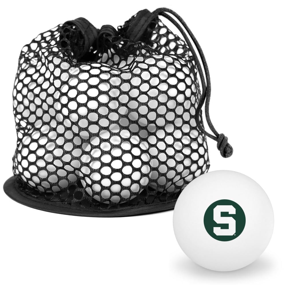 Michigan State Block S Novelty Table Tennis Ping Pong Ball 12 Pack with Storage Bag