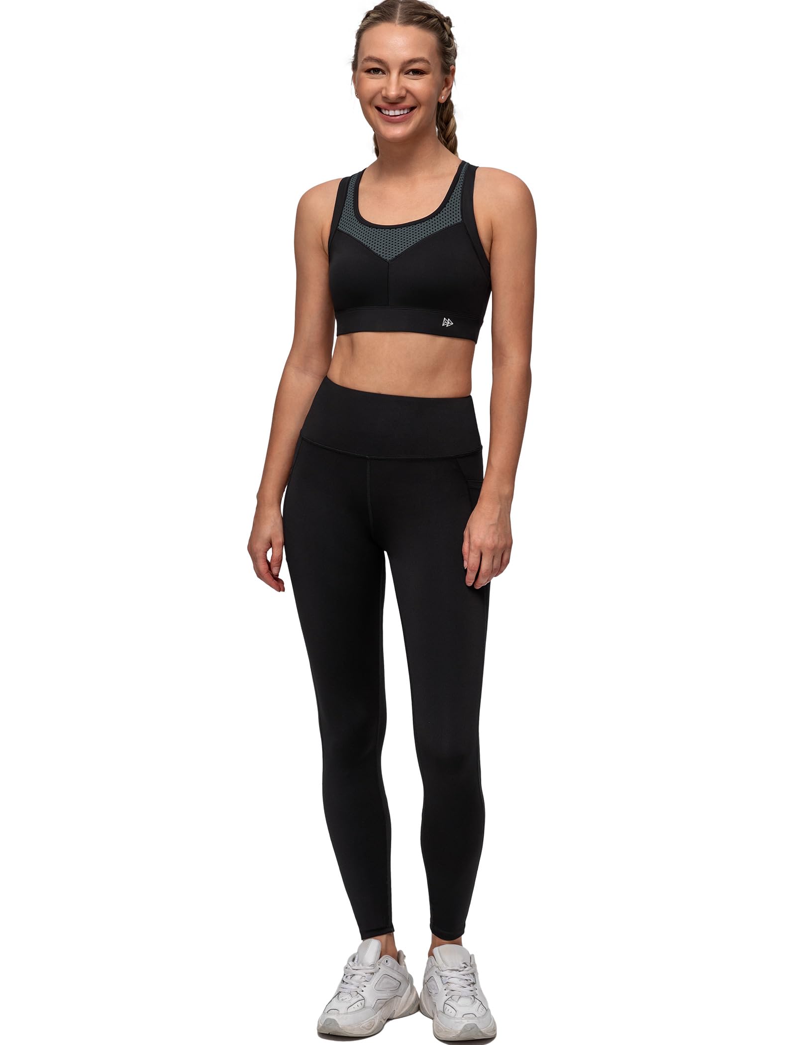 Yvette Reggiseno sportivo da donna con spalline incrociate, supporto per corsa, reggiseno sportivo con cuscinetti cuciti