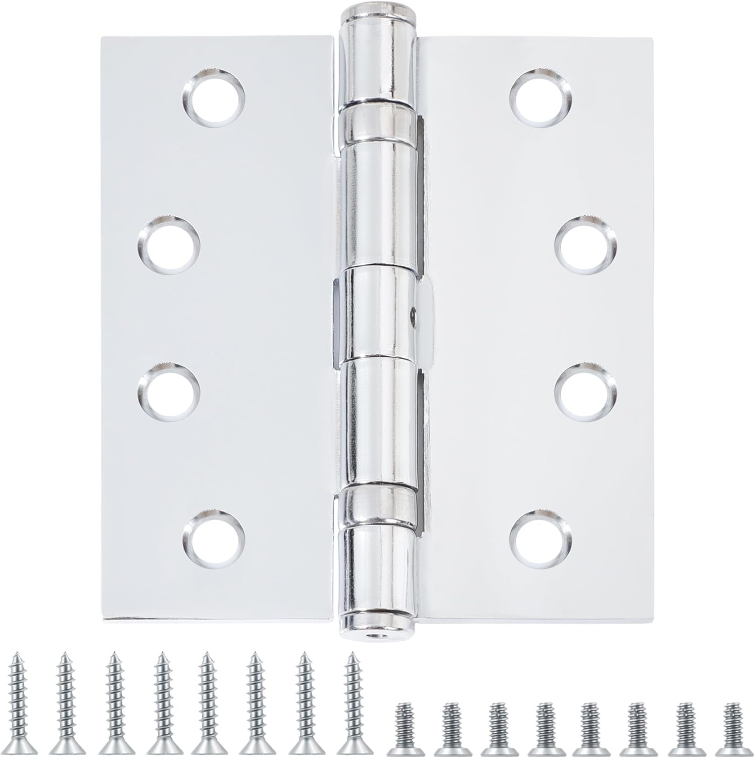3 Pack Polished Chrome 4.5 x 4 Inch Heavy Duty Ball Bearing Commercial Door Hinges 4-1/2 x 4 Full Mortise Square Interior/Exterior Hinge for Doors Bifold Residential Office Cafe Garage