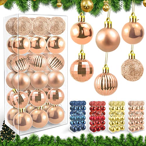 30 Palline Di Natale Infrangibili Oro Rosa – Set Con Misure 3, 4, 6 Cm + Pendenti – Decorazioni Albero
