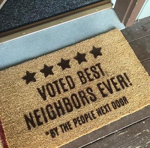Voted Best Neighbors Ever 5-Star Review Doormat Funny Neighbor Gift Welcome Mat Rug Neighborhood Door Mat Housewarming Gift Indoor Outdoor Doormat Bathroom Doormat 20x32 Inches