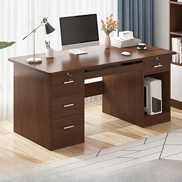 LITFAD Modern Simple Style Office Computer Desk Manufactured Wood Rectangular Writing Desk with Locking Drawer and CPU Storage, Executive Desk, Brown, 4 Drawers, 47"L x 23.5"W x 29"H, Without Chair