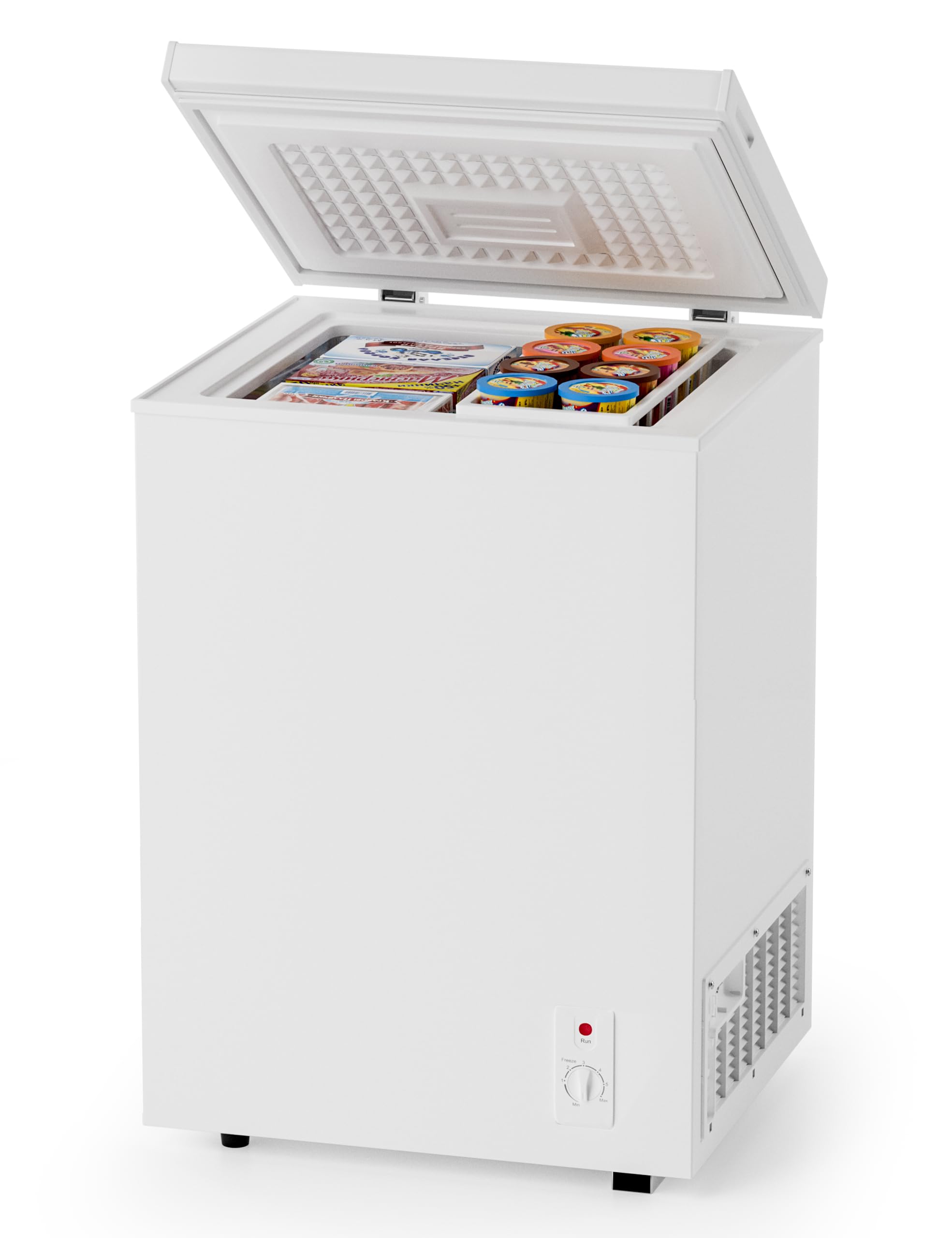 3.5 Cu.Ft Compact Chest Freezer Energy Saving & Ultra-Quiet, with Removable Basket, 6-Temp, Manual Defrost Drain, Top Open Door Deep Freezer for Apartment, Dorm, Kitchen, White | Fridge.com