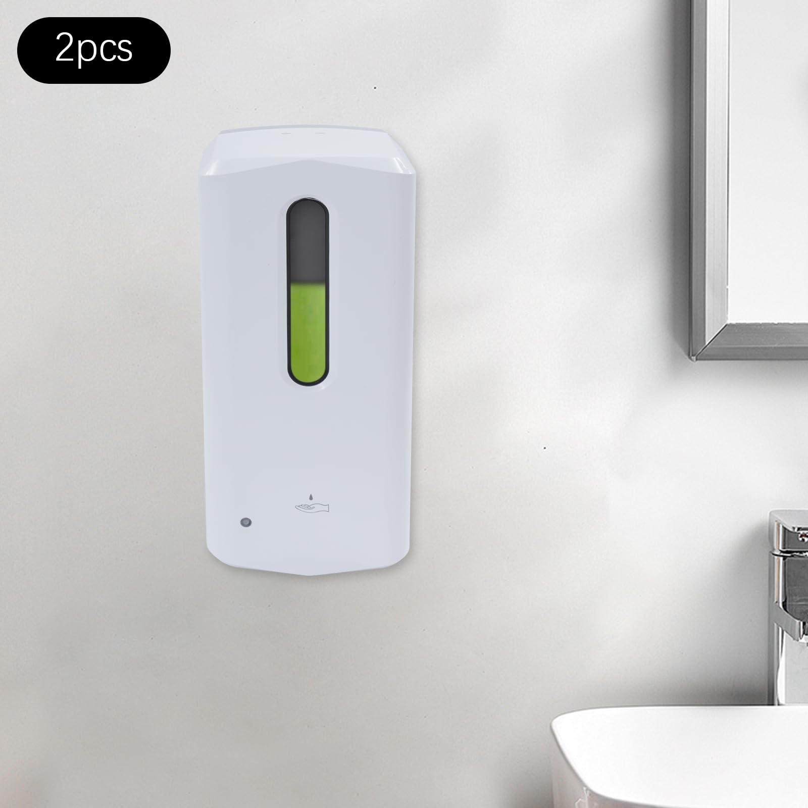 Dozownik mydła, mocowanie na ścianie, elektryczny dozownik mydła, bezdotykowy, 1000 ml, elektryczny dozownik mydła z czujnikiem podczerwieni, biały, do łazienki, kuchni, biura (zestaw 2 szt