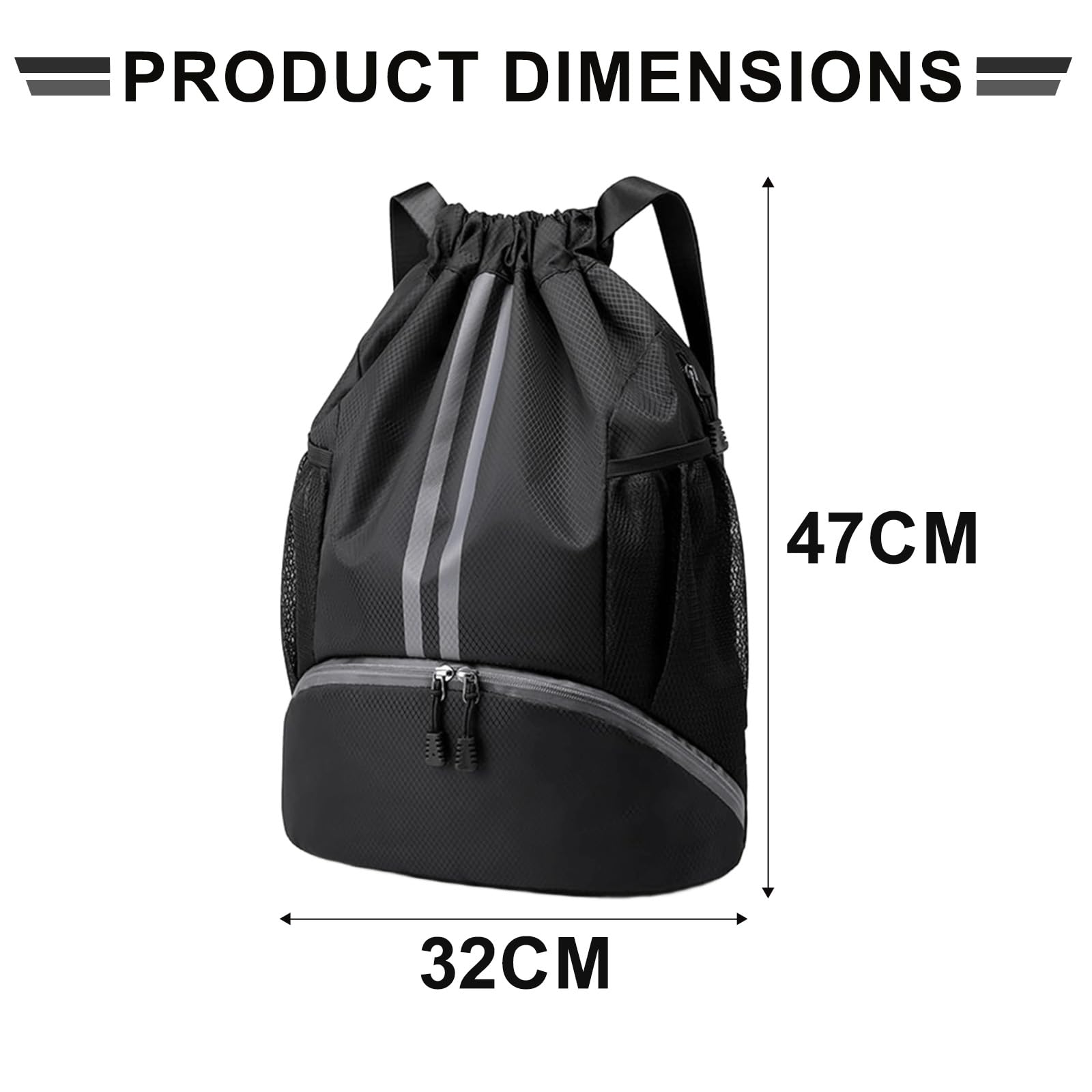 Mochila Gimnasio Hombre, Bolsa Gimnasio Impermeable con Compartimento para Zapatos – Mochila Gym Hombre Ligera para Natación, Baloncesto, Fútbol. Negro - 3
