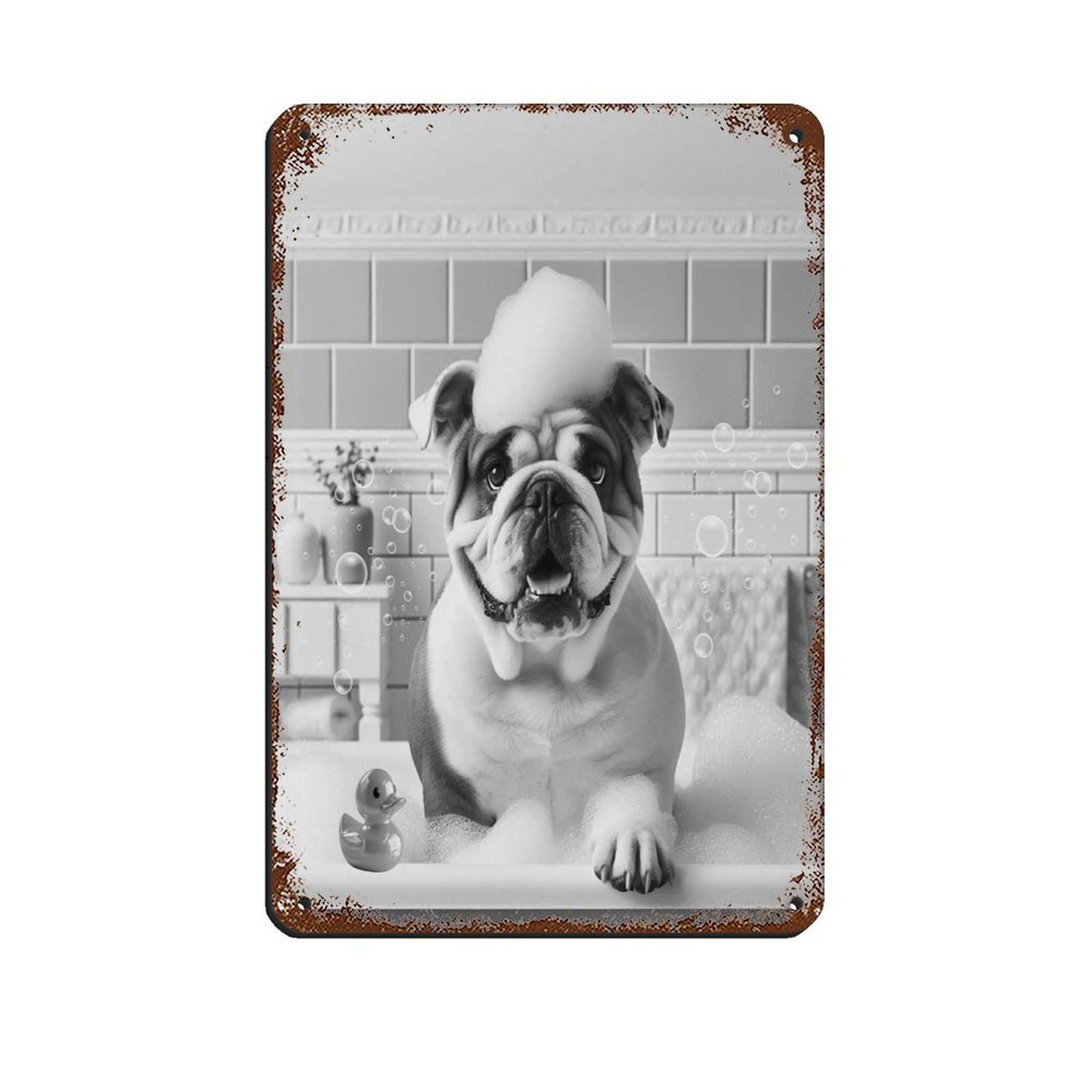 Lxwnze 20L X 30W Cm English Bulldog, Funny Bathroom Decor Tin Sign Vintage Metal Pub Club Cafe Bar Home Wall Art Decoration Poster Retro 8X12inch(20X30cm)