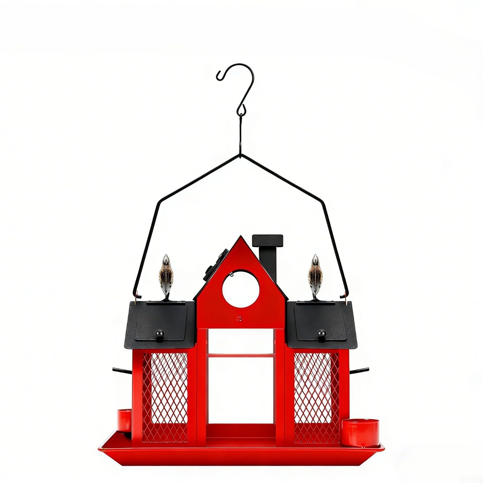 Comedero solar de metal resistente para pájaros con luz nocturna, 5 libras, gran capacidad colgante, comedero para pájaros silvestres, fácil de limpiar, decoración de jardín al aire libre