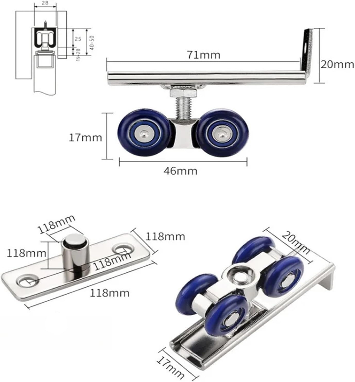 2pcs/Set Sliding Door Roller Slide Doors Pulley 4 Wheels Hanging Rail Track Home Replacement Hardware