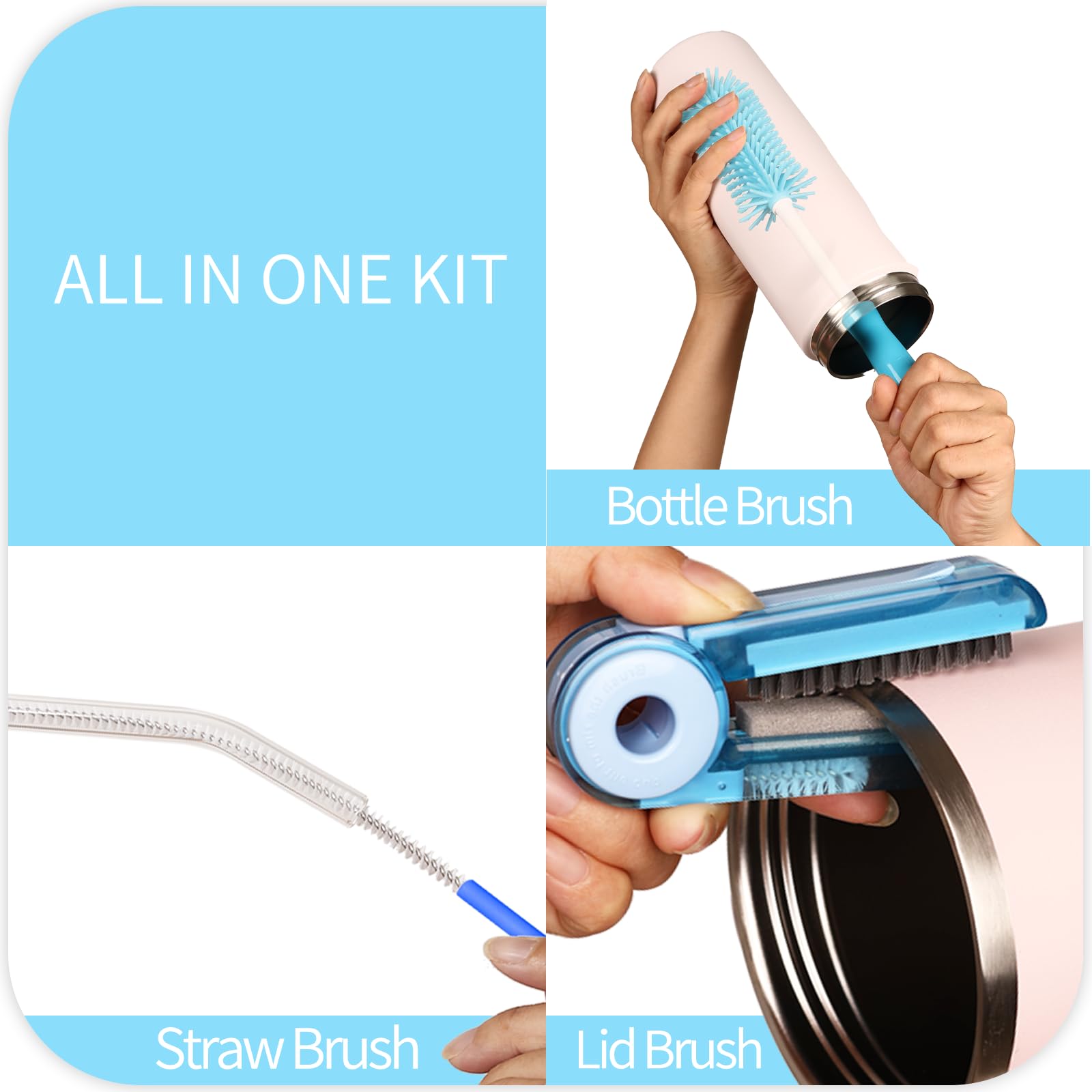 Condition photo showing New/Like New for 4 pack water bottle cleaner brush set - silicone bottle brush 12.6" heavy duty straw cleaner brush, 4 in 1 multipurpose cup cleaner kit