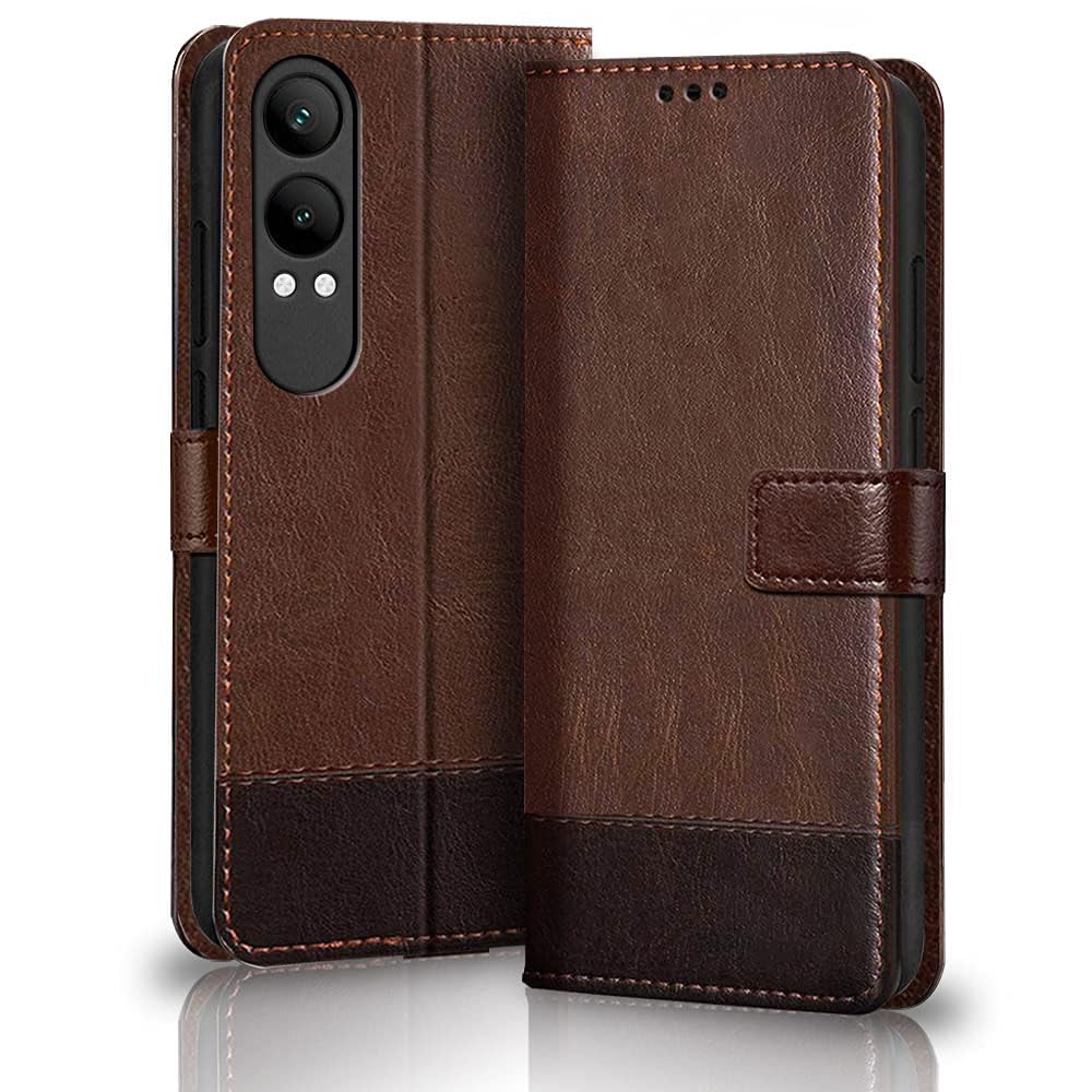 TheGiftKart Flip Back Cover Case for OnePlus Nord CE 4 Lite 5G | Dual-Color Leather Finish | Inbuilt Stand & Pockets | Wallet Style Flip Cover for OnePlus Nord CE4 Lite (Faux Leather, Brown & Coffee)