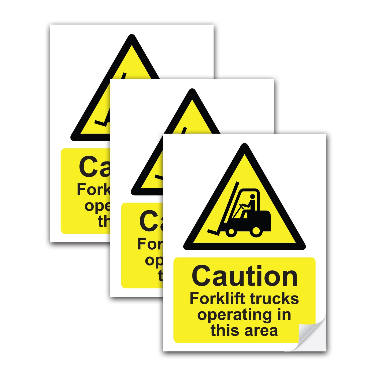 SAFESIGN (3 Pack) Caution Forklift Trucks Vinyl Sign Stickers 200 X 150mm