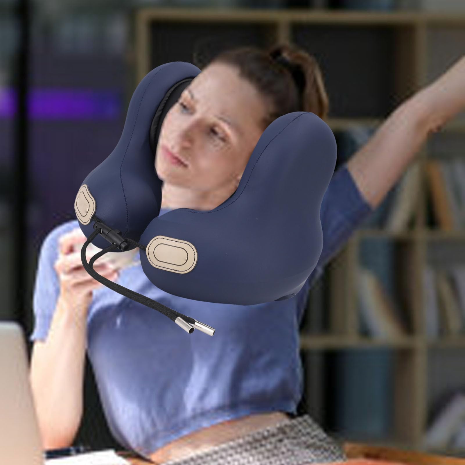 Podróżna poduszka pod kark z ergonomicznym wsparciem 360 stopni i redukcją hałasu, 205x245x260mm, do biura, domu, samolotu, pociągu i samochodu, wykonana z poliestru
