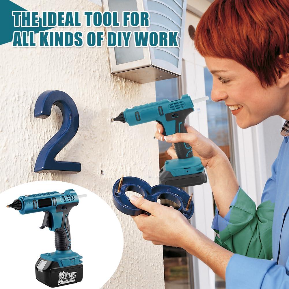 Pistola per colla a caldo senza fili, compatibile con Makita BL1830 BL1840 BL1850 BL1860 18 V, batteria al litio da 100 W con 20 stick di colla, riscaldamento rapido