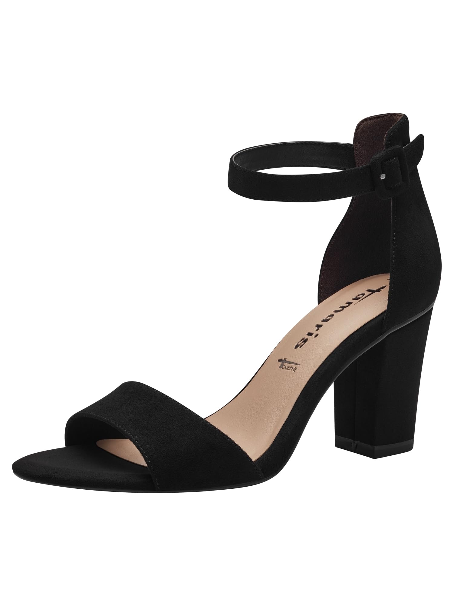 Tamaris Damen Sandalen mit Absatz Textil Vegan Blockabsatz Sommer; BLACK/schwarz; 36