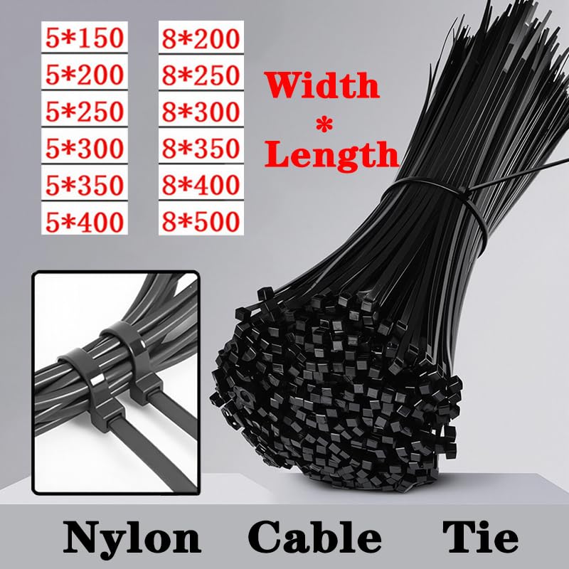 Bridas de Nailon Negras con Cierre automático, Ideales for organizar el hogar y for Cables, 250/500 Unidades(5.2x500mm)