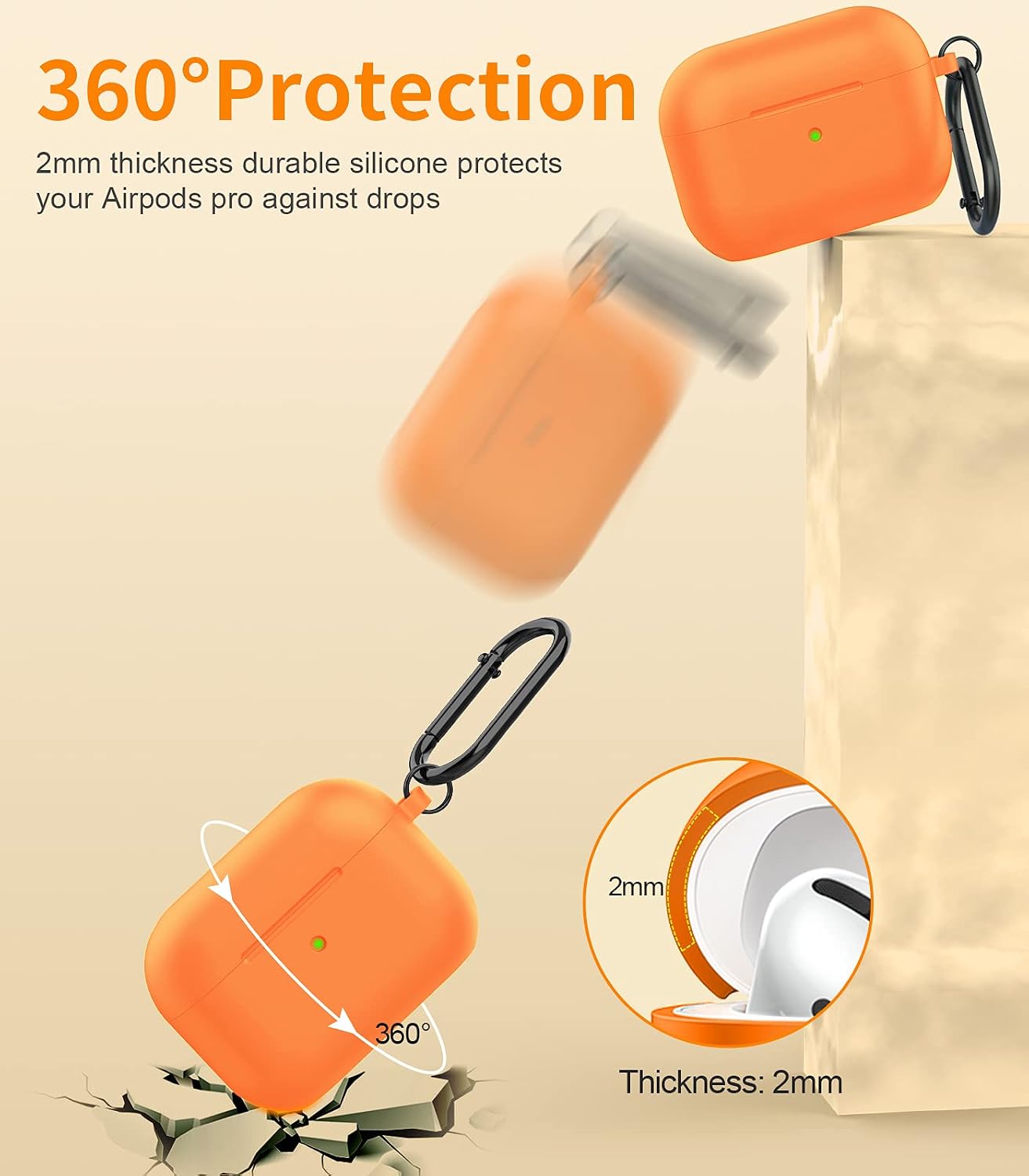 MARGE PLUS for Airpods Pro Case Cover, Premium Silicone Cover Shock Resistant Case with Carabiner Compatible with Airpods Pro [Front LED Visible]