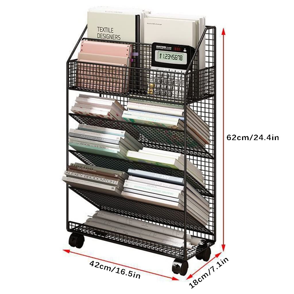Estantería de escritorio móvil de 5 niveles, estantería de pie con ruedas, estantería de almacenamiento de libros, organizador de almacenamiento de escritorio con ruedas giratorias, for oficina en cas