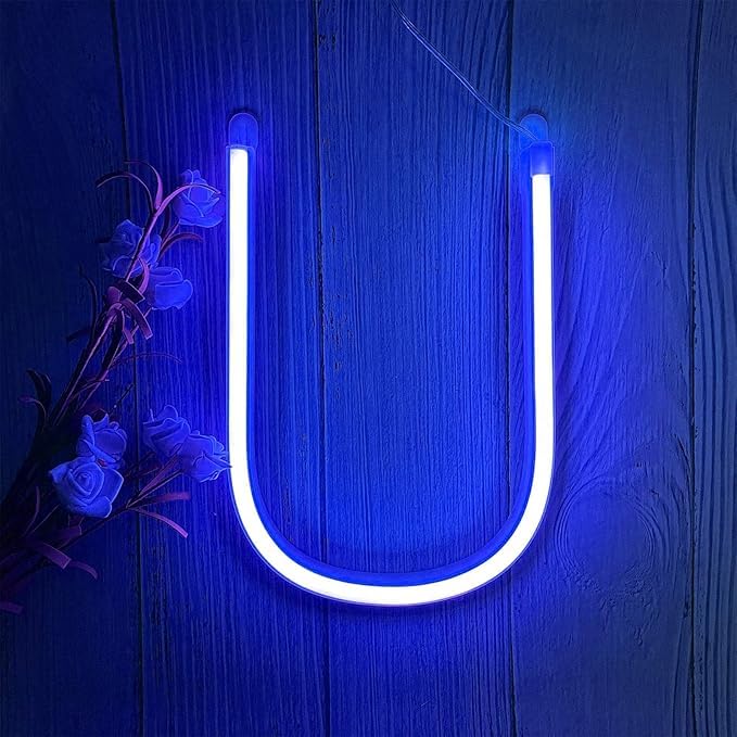 Neon Letter Lights LED Blue Neon Signs 26 Alphabet Sign USB/Battery Powered Creative Night Lamp Decor for Home Party Christmas Wedding Festival Light for Graduation (Letters U) — image 1