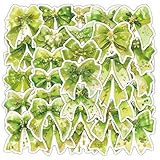 グリーンリボンステッカー 54枚、防水ビニールステッカー 男の子 子供 大人 学生 ノートパソコン 車 荷物 水筒 携帯電話 スケートボード 装飾用 (蝶ネクタイ)