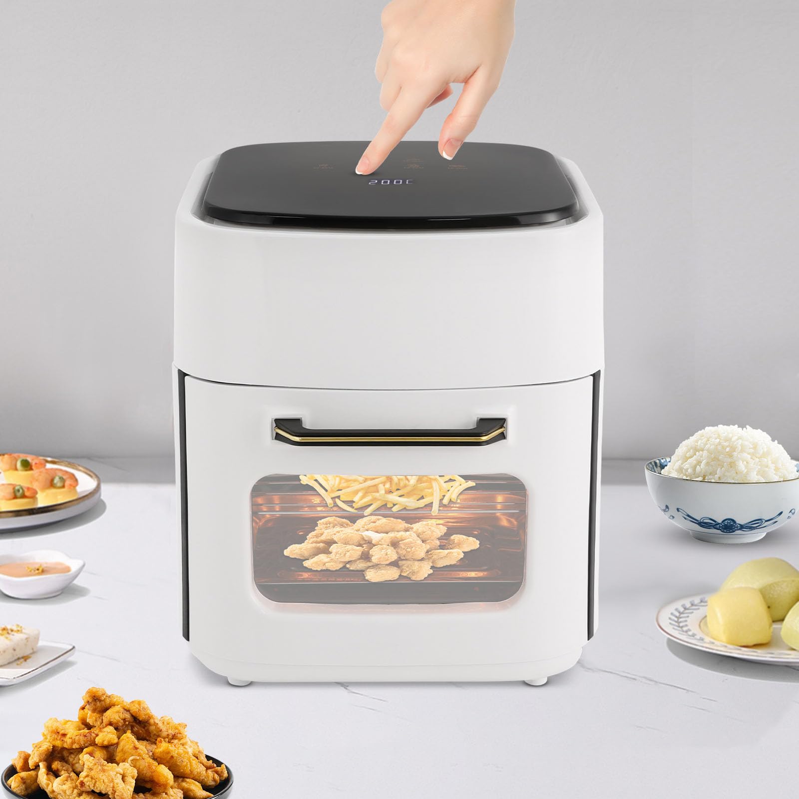 Freidora sin aceite Air Fryer 15L con pantalla táctil 8 programas | Circulation 360° - Temporizador para termostato y cesta para lavavajillas compacta, freidora de aire familiar 4-8 pers
