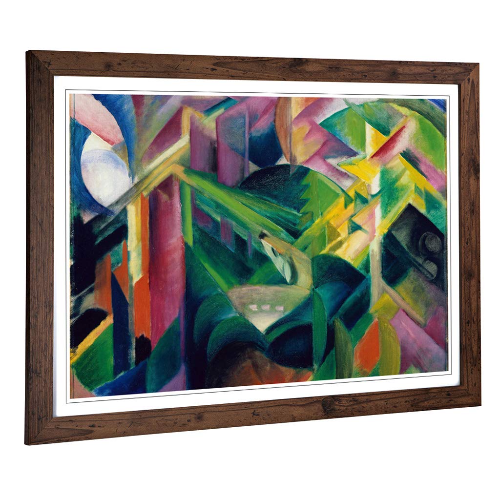 Big Box Art Framed Print of Franz Marc Deer in a Garden Design | Wall Art Picture | Home Decor for Kitchen, Living, Dining Room, Bedroom, Hallway, Office, Walnut, A2 / 24.5x18 Inch / 62x45cm