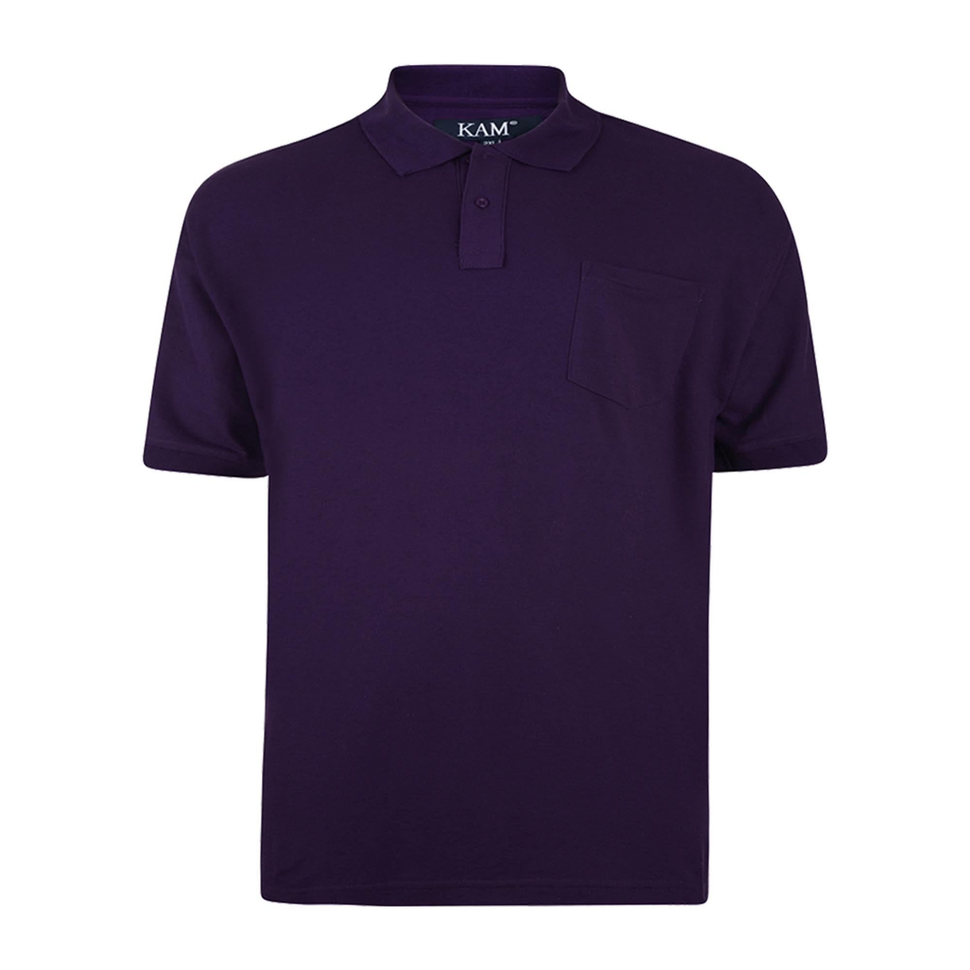 Kam Men's Purple Big And Tall 'Eton' Plain Polo T Shirt With Chest Pocket Cotton Rich Top Large Size Fit Jeanbase 4XL