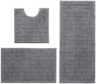 Hodeacc 3 Pcs Non Slip Bath Bathroom Mat Set,High Water Absorbent Density Soft Microfiber Toilet Mat Toilet Pedestal Mat Machine Washable Bathroom Mats Carpet 50x50cm/40x60cm/50x80cm (Gray)