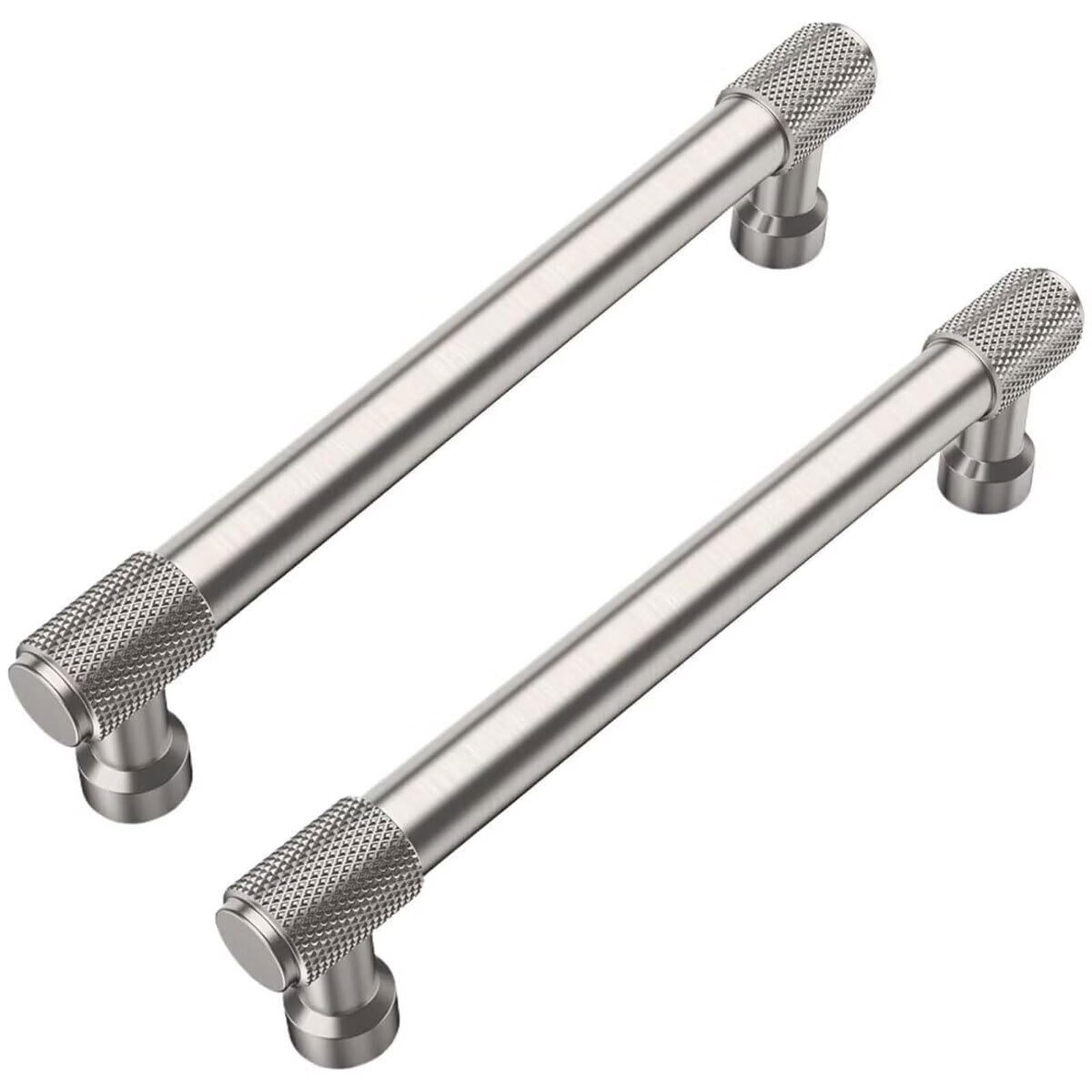 LCANALLYMS Kitchen Cabinet Handles, 2 Pack Brushed Satin Nickel Cabinet Pulls Modern Knurled Drawer Handles for Cupboard Wardrobe Dresser Bedroom Nightsand Kitchen Hardware(128mm)