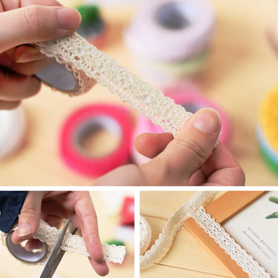 ASTARON Spitzenband Beige Selbstklebend - 8m Dekoband Für Basteln & Hochzeitsdeko