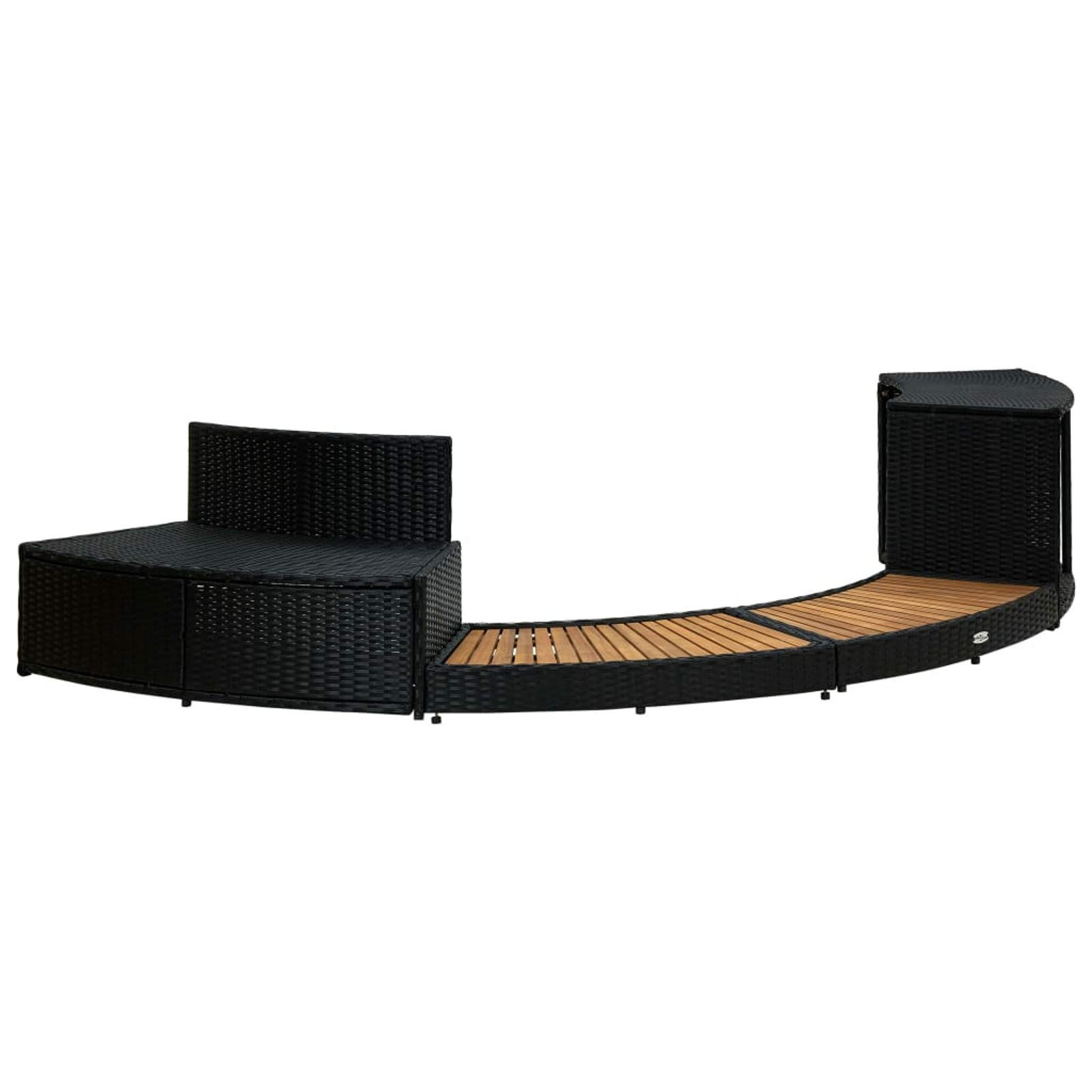 Borde de spa negro de poliratán y madera de acacia, muebles para interior y exterior para casa o salón muebles para interior/exterior