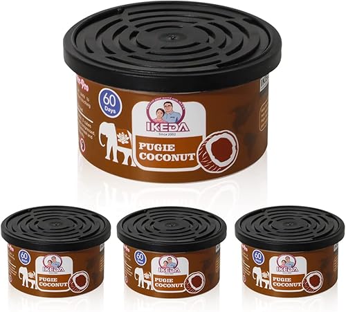 Miniatura 1 de Ikeda Scents Ambientador de coche aroma a coco Pugie  Latas orgánicas  Eliminador de olores esenciales  Larga duración  Fragancia fuerte  Para