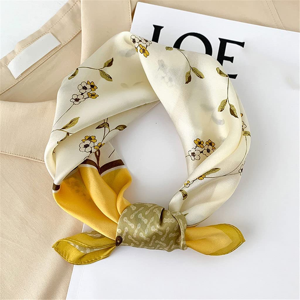 Bufanda de Mujer Bufanda Cuadrada Estampado de Corbata de Pelo Pañuelo de Seda Satinada Pañuelo de Cabeza para Mujer Bufanda de Seda de Tira Larga pequeña (B 53 * 53CM)