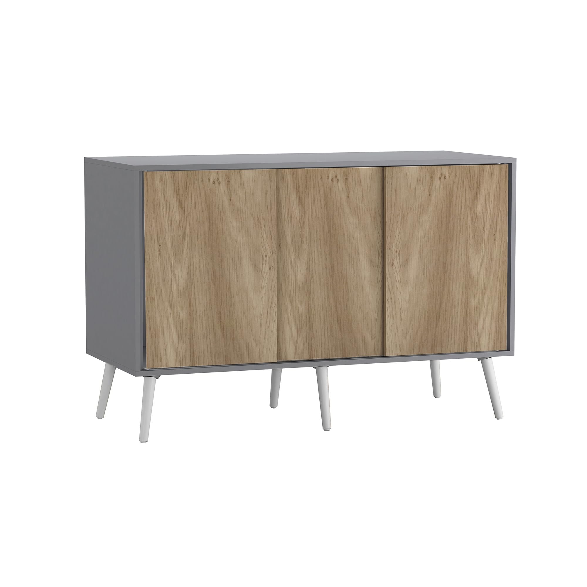URBNLIVING 3-Door Sliding Sideboard Cabinet with Wooden Legs, Modern Cupboard, Credenza for Living Room, Dining Room or Office, Storage Organizer with Stylish Sliding Doors, Mix & Match Colour Combos