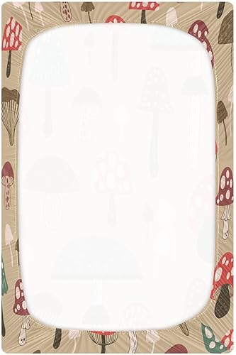 Miniatura 3 de Kigai Sábana bajera ajustable para cuna para niños y niñas, diseño vintage de hongo, suave, transpirable, unisex, para colchones estándar de cuna y