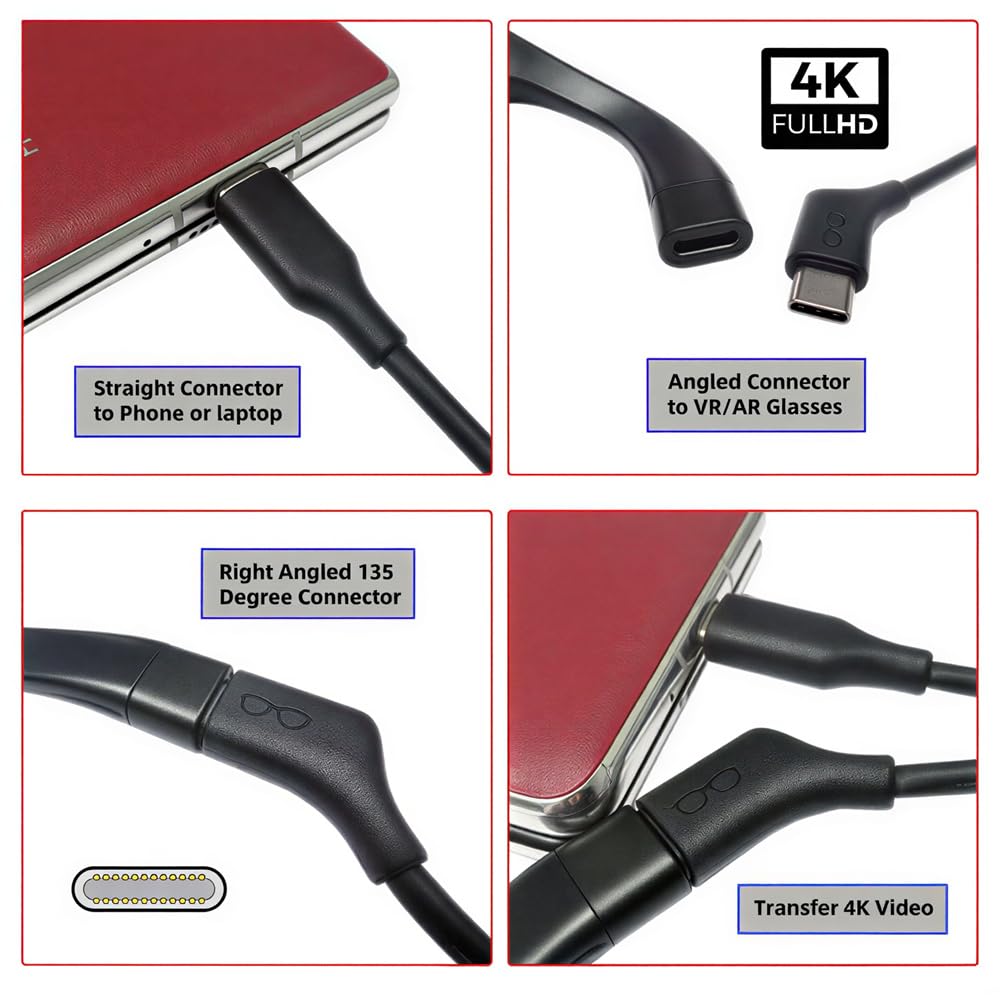 xiwai Cavo video per occhiali da tipo C a USB C, 200 cm, 135 gradi, ad