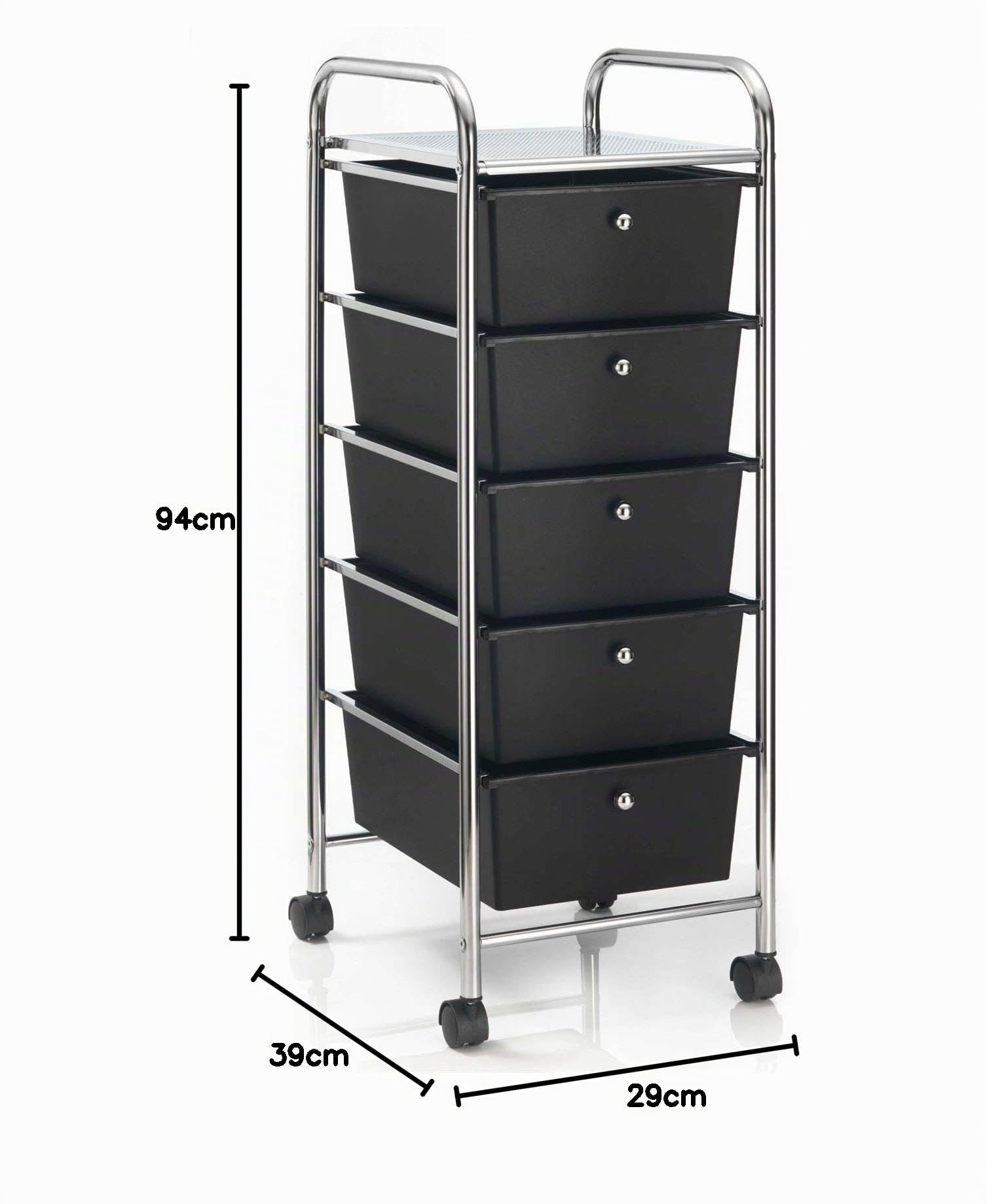 IDIMEX Rollcontainer GINA, Chrom/schwarz - Rollwagen mit 5 Schubladen, lackiertes Metallgestell in Chrom auf Rollen, Friseurwagen, Badezimmerschrank, Kosmetik Aufbewahrung